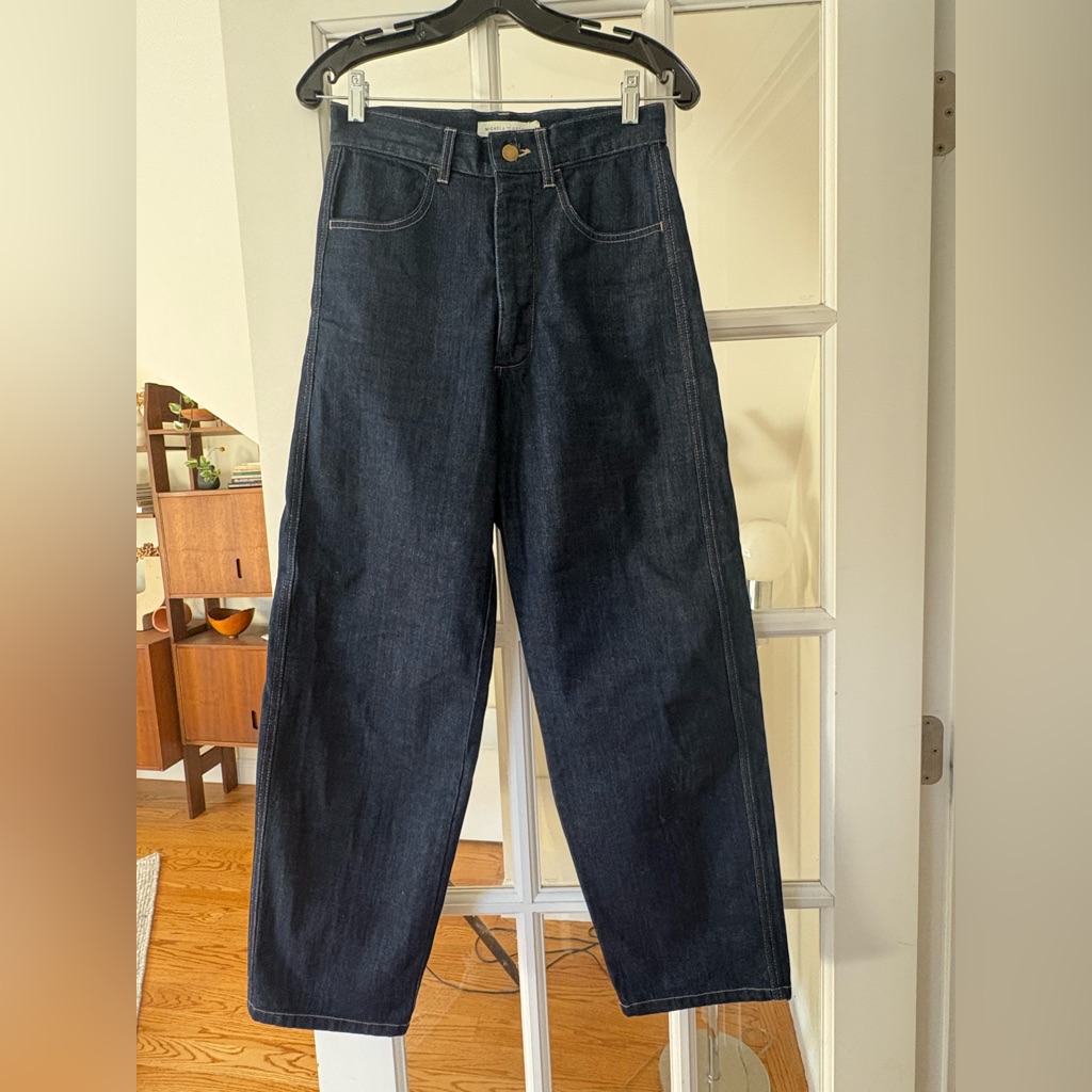 Micaela Greg Dark Indigo Panel Jeans Sz Xsmall High Rise Wide Curved Leg